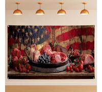 Sfondo da parete rustico vintage con festa di carne, Old Glory Patriottico Americana, sfondo fotografico per interni ed esterni, decorazione per feste, 180 x 109 cm