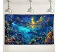 Sfondo da parete subacqueo con vita oceanica, vivace decorazione del mondo marino, splendido sfondo fotografico naturalistico per feste, eventi a tema spiaggia estiva 180 x 109 cm