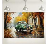Sfondo da parete vintage verde per auto, paesaggio autunnale retrò, sfondo fotografico chic per interni/esterni per eventi, decorazione stagionale autunnale, 180 x 109 cm