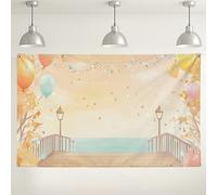 Sfondo da sogno con vista sull'oceano, scena pastello al tramonto sulla spiaggia per decorazioni per feste, ideale per fotografie e celebrazioni, eventi primaverili/estivi, 180 x 109 cm