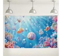 Sfondo da spiaggia con conchiglie di pesci subacquei, decorazione colorata per fotografie, feste a tema oceano, forniture per feste di compleanno e eventi estivi, 180 x 109 cm