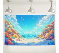 Sfondo da spiaggia con corallo, decorazioni colorate per scene naturali estive, sfondo fotografico sul mare per feste ed eventi, perfetto per celebrazioni estive, 180 x 109 cm