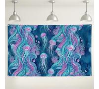 Sfondo decorativo con meduse oceaniche, creature oceaniche colorate, oggetti di scena per fotografia subacquea per feste, eventi estivi sulla spiaggia, 180 x 109 cm