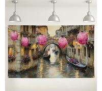 Sfondo decorativo da parete con lanterna Venezia, affascinante scena del canale, ideale per eventi fotografici, forniture per feste in stile bohémien, perfetto per incontri primaverili/estivi, 180 x
