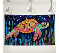 Sfondo decorativo da parete con tartaruga vibrante oceano, creature oceaniche colorate, sfondo fotografico subacqueo per eventi in spiaggia, decorazione a tema tropicale estivo, 180 x 109 cm