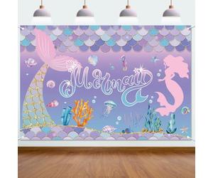 Sfondo decorativo per feste di compleanno a forma di Little Mermaid, principessa, squame di sirena, code e accessori per Under The Sea, ragazze