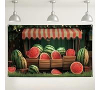Sfondo del mercato dell'anguria, decorazioni a tema fattoria di angurie, sfondo con frutta fresca per fotografia, feste estive e articoli da picnic, 180 x 109 cm