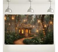 Sfondo della foresta delle fiabe, sfondo magico da sogno per fotografia, decorazione per feste in giardino incantato, luci stagionali per interni ed esterni, 180 x 109 cm