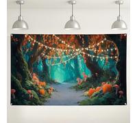 Sfondo della foresta incantata, decorazione da parete con scena autunnale delle fiabe, ideale per eventi fotografici, feste a tema Halloween e Ringraziamento, 180 x 109 cm