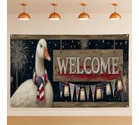 Sfondo di benvenuto dell'oca patriottica, striscione rustico per celebrazioni americane, accogliente decorazione per interni ed esterni, per Capodanno o giorno dell'indipendenza, 180 x 109 cm
