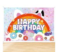 Sfondo di Buon Compleanno con Gatto dei Cartoni Animati, 150x100 cm Striscione Compleanno con Bambola dei Cartoni Animati Decorazione per Feste Casa Delle Bambole