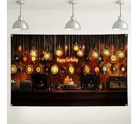 Sfondo di compleanno a tema musicale vintage, decorazioni per feste in vinile retrò, sfondo fotografico di buon compleanno per celebrazioni, accessori per feste per amanti della musica, 180 x 109 cm