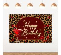 Sfondo di compleanno con ghepardo di ciliegia, fiocco rosso, leopardo, decorazioni di compleanno, labbra, tacchi alti, giungla, safari, striscione per donne e ragazze, decorazioni per feste per 16° 21