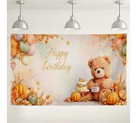 Sfondo di compleanno con orso carino, fantasiose decorazioni per feste autunnali per bambini, zucca e tema floreale, forniture per cabina fotografica per interni ed esterni, 180 x 109 cm