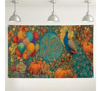 Sfondo di compleanno con pavone, decorazioni colorate a tema autunnale per fotografie, sfondo per feste autunnali per eventi interni ed esterni, 180 x 109 cm