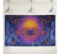 Sfondo di Halloween con teschio di ragno, decorazioni gotiche per feste, sfondo spettrale raccapricciante per eventi fotografici, decorazione stagionale autunnale, 180 x 109 cm