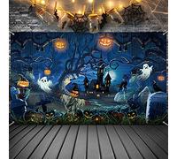 Sfondo di Halloween Decorazione, Sfondo del Foresta Spettrale Cimitero Spaventoso Zucche Orrore Sfondo di Fotografia Banner della Casa Stregata per Halloween, 72,8 x 43,3 Pollici