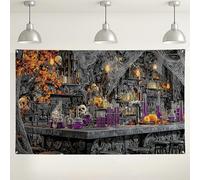 Sfondo di laboratorio di Halloween, decorazioni per feste scientifiche spettrali, teschio raccapricciante e pozione sfondo per fotografia, forniture per cabina autunnale festiva, 180 x 109 cm