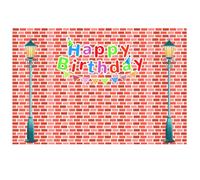 Sfondo di Strada Buon Compleanno, 150x100cm Mattoni Rossi Muro Tema Strada Dei Cartoni Animati Striscione per Feste Sfondo per Bambini Ragazzi e Ragazze Compleanno Baby Shower Decorazione