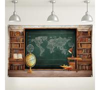 Sfondo educativo per aule con mappa del mondo, sfondo a tema geografico in stile vintage, decorazione rustica per la scuola per forniture didattiche, ideale per eventi tutto l'anno, 180 x 109 cm