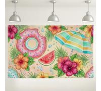 Sfondo estivo tropicale, decorazioni colorate floreali e frutta per feste, sfondo fotografico a tema spiaggia, per eventi interni ed esterni, 180 x 109 cm