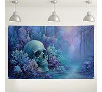Sfondo fantasia teschio corallo, decorazione da parete oceanica mistica, perfetto per feste di Halloween ed eventi a tema, 180 x 109 cm