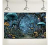 Sfondo fantasioso con foresta di funghi, scena della natura incantata per feste, decorazioni a tema fantasy, sfondo fotografico per interni ed esterni, per eventi, 180 x 109 cm