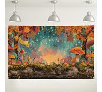 Sfondo fantasioso con funghi della foresta, decorazione autunnale fantasy del bosco, sfondo fotografico incantato per feste stagionali, eventi di raccolta autunnale, 180 x 109 cm