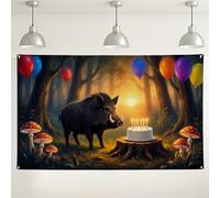 Sfondo fantasioso di cinghiale della foresta, decorazioni colorate per feste, decorazioni per feste, sfondo rustico per feste di compleanno, eventi fotografici, forniture per feste di compleanno