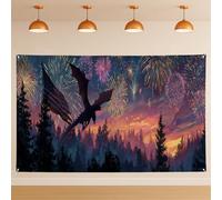 Sfondo fantasy con bandiera americana, scena mistica del cielo incantevole, foresta fuochi d'artificio, sfondo fotografico per festa dell'indipendenza, decorazione per celebrazione, 180 x 109 cm