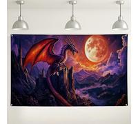 Sfondo fantasy con castello di drago, mistico gotico tramonto decorativo, vivace accessorio per feste per Halloween, cabina fotografica per interni ed esterni, 180 x 109 cm