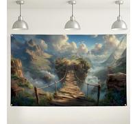 Sfondo fantasy con ponte di montagna, sfondo da sogno con paesaggi naturali, percorso mistico, sfondo fotografico per eventi, decorazione per esterni/interni, 180 x 109 cm