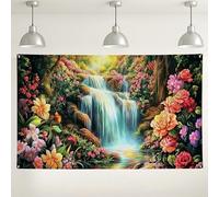 Sfondo floreale a cascata, belle decorazioni per feste ispirate alla natura, vivace sfondo fotografico da giardino per celebrazioni, eventi primaverili/estivi, 180 x 109 cm