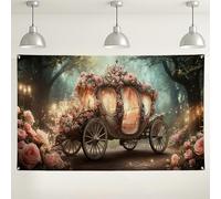 Sfondo floreale a forma di carrozza, vintage da favola, decorazione per matrimoni, sfondo fotografico romantico per addio al nubilato, feste in giardino, celebrazioni primaverili, 180 x 109 cm