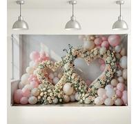 Sfondo floreale a forma di cuore, decorazioni romantiche con palline di galleggiamento d'aria, elegante sfondo fotografico per feste, matrimoni, San Valentino, forniture per interni/esterni, 180 x 109