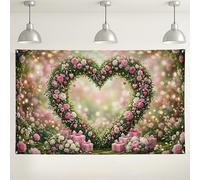 Sfondo floreale a forma di cuore, romantiche decorazioni floreali di pesca per matrimoni, sfondo fotografico primaverile per feste ed eventi, 180 x 109 cm