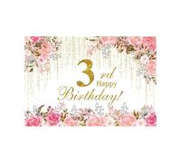 Sfondo floreale ad acquerello per il 3 compleanno - Fiore selvatico dorato "3" per feste di compleanno per ragazze, baby shower, tavolo della