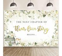 Sfondo floreale bianco per matrimonio, compatibile con "Il prossimo capitolo della loro storia d'amore inizia", sfondo fotografico, libro di fiori,