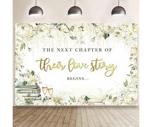 Sfondo floreale bianco per matrimonio, compatibile con "Il prossimo capitolo della loro storia d'amore inizia", sfondo fotografico, libro di fiori,