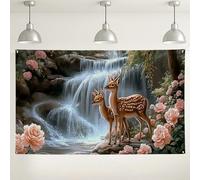 Sfondo floreale con cascata di cervi, belle decorazioni per feste ispirate alla natura, sfondo fotografico morbido pastello per baby shower, eventi primaverili, 180 x 109 cm