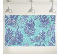 Sfondo floreale con conchiglie oceaniche, decorazioni eleganti per feste, sfondo blu acqua a tema subacqueo per eventi fotografici, 180 x 109 cm