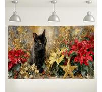 Sfondo floreale con gatto natalizio, elegante decorazione per feste, vacanze invernali per interni ed esterni, sfondo fotografico per eventi, 180 x 109 cm