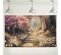 Sfondo floreale con giardino primaverile, fata romantica, vintage, decorazione per feste, sentiero dei fiori, per interni ed esterni, accessorio per fotografia per matrimoni, compleanni, Pasqua, 180 x