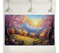 Sfondo floreale con vista sulle montagne, paesaggio primaverile per fotografie, scena della natura, forniture per cabina fotografica, decorazioni per feste all'aperto, 180 x 109 cm