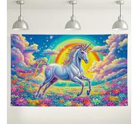 Sfondo floreale da parete con cavallo magico, decorazione artistica da sogno colorata, arcobaleno vibrante per esterni/interni, sfondo fotografico per feste, compleanni e celebrazioni, 180 x 109 cm