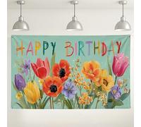 Sfondo floreale da parete con scritta "Happy Birthday", decorazioni colorate per feste di fiori, sfondo fotografico per interni ed esterni, per feste di compleanno, 180 x 109 cm