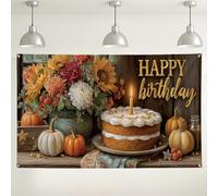 Sfondo floreale da parete con scritta "Happy Birthday", decorazioni per feste a tema autunnale, decorazioni per feste autunnali, sfondo fotografico per feste autunnali, 180 x 109 cm