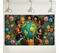 Sfondo floreale ecologico della terra, illustrazioni colorate di piante per celebrazioni, sfondo a tema natura verde per feste ed eventi, 180 x 109 cm
