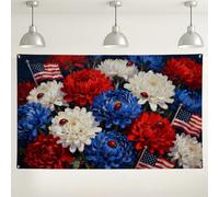 Sfondo floreale patriottico, decorazioni floreali rosse bianche e blu per eventi interni ed esterni, sfondo fotografico per il giorno dell'indipendenza estiva, 180 x 109 cm