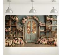 Sfondo floreale vintage per porta, sfondo fotografico romantico per composizioni floreali, eleganti decorazioni per interni ed esterni, forniture per eventi primaverili per matrimoni, 180 x 109 cm